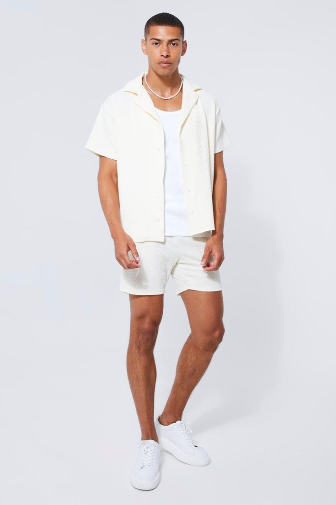 Men's Short Sleeve Boxy Textured Jersey Shirt & Short - Cream - Xl, Cream