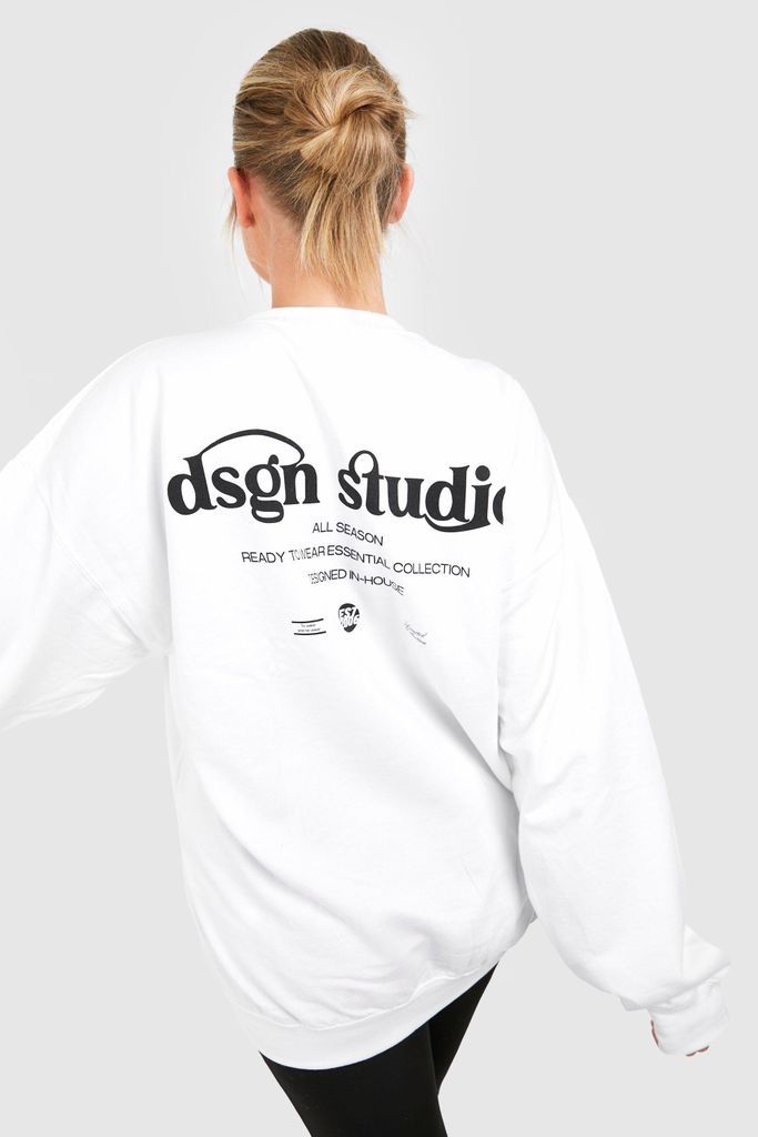 Womens Plus Oversized Dsgn Back Print Sweatshirt - White - 22, White