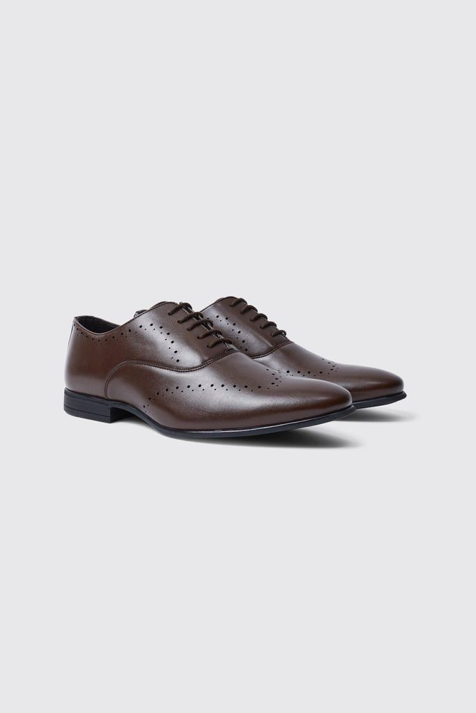 Men's Perforated Detail Smart Derby Shoe - Brown - 10, Brown
