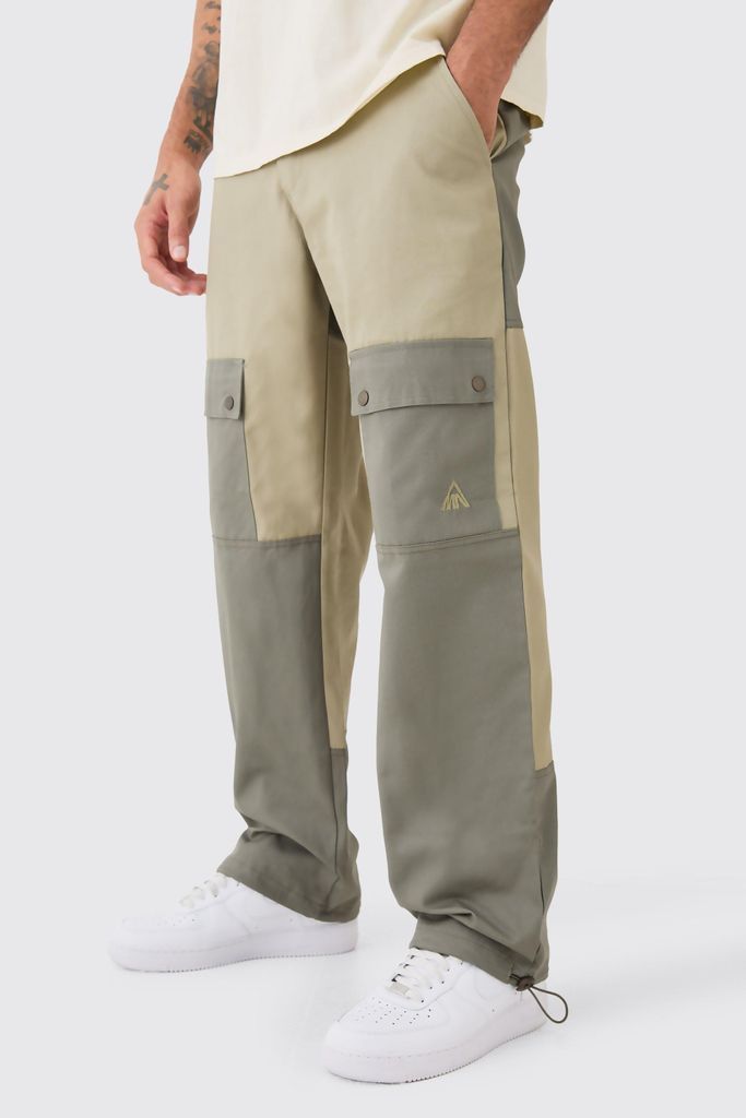 Men's Relaxed Fit Colour Block Cargo Trouser - Green - 30, Green