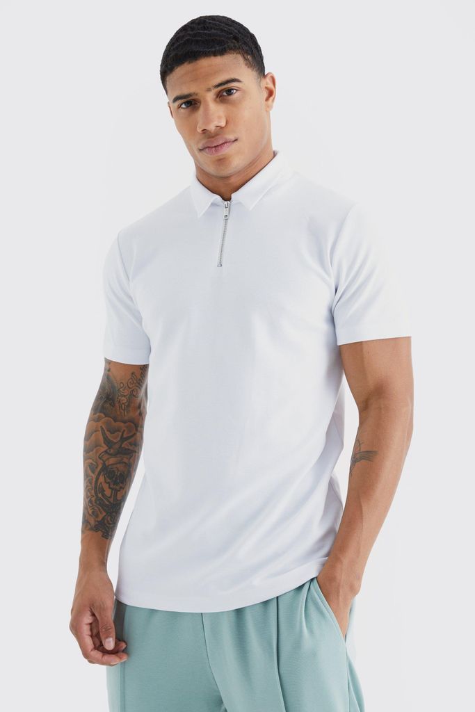 Men's Slim 1/4 Zip Short Sleeve Polo - White - L, White