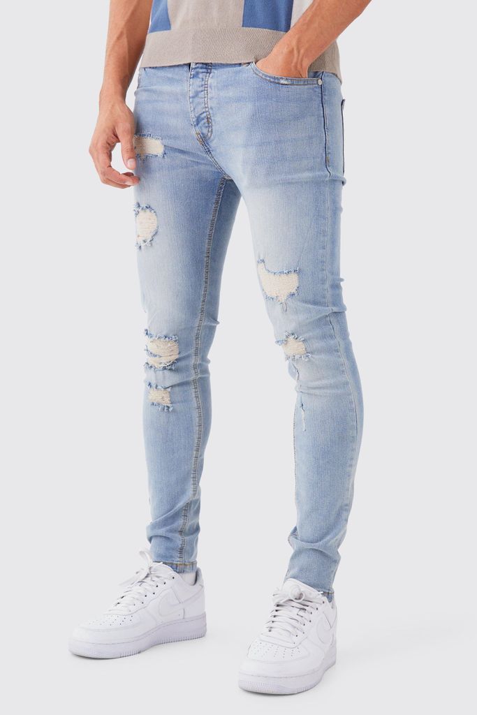 Men's Skinny Stretch Distressed Rip Jeans - Blue - 30R, Blue
