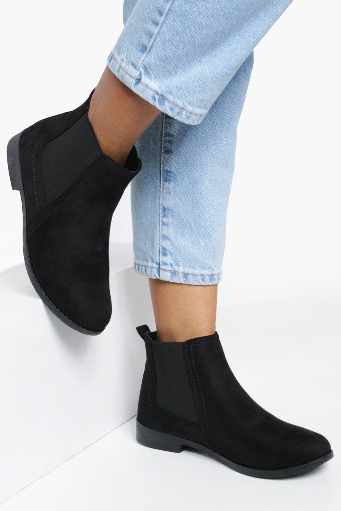 Womens Suedette Flat Chelsea Boots - Black - 7, Black