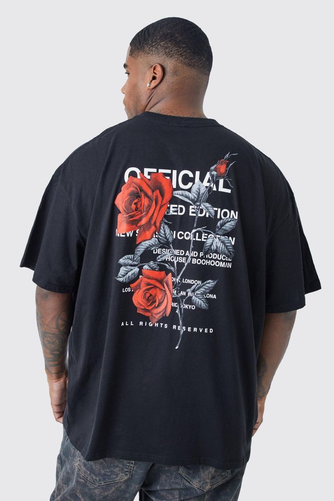 Men's Plus Oversized Floral Back Graphic T-Shirt - Black - Xxxxxl, Black