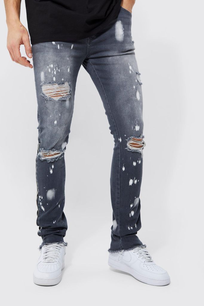 Men's Tall Skinny Stretch Zip Detail Jeans - Grey - 34, Grey