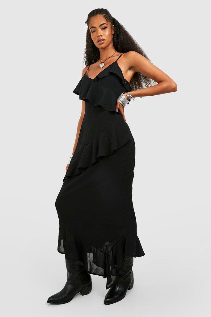 Womens Woven Ruffle Maxi Dress - Black - 10, Black