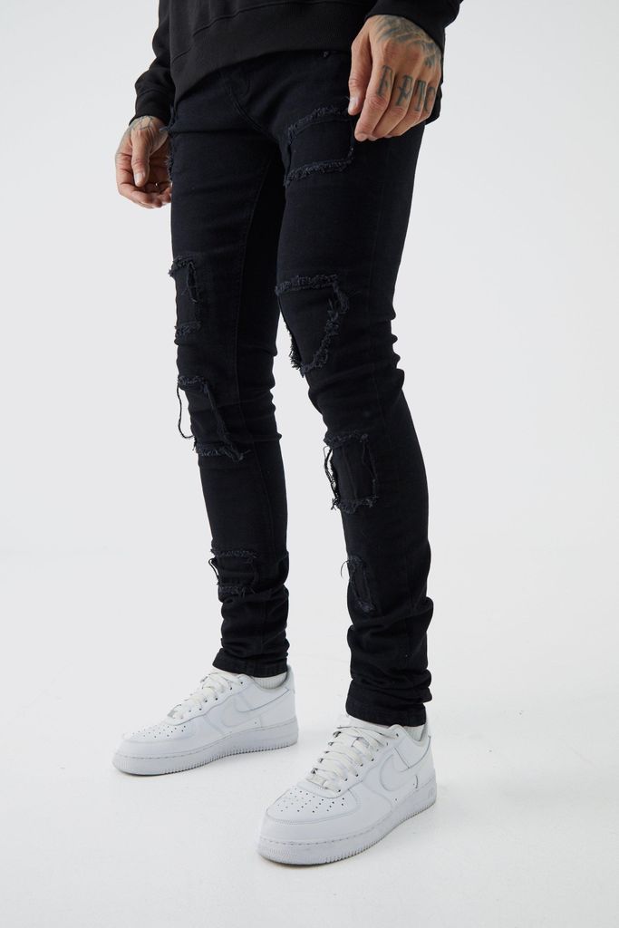 Men's Tall Skinny Stacked Distressed Ripped Jeans - Black - 32, Black
