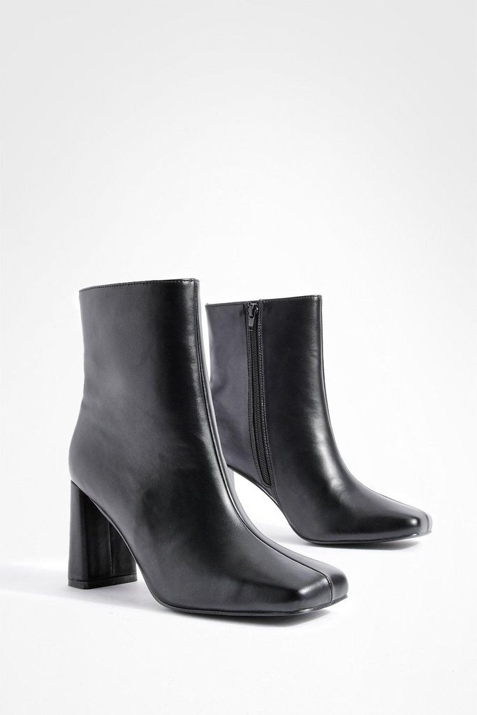 Womens Wide Fit Block Heel Pu Ankle Boots - Black - 6, Black