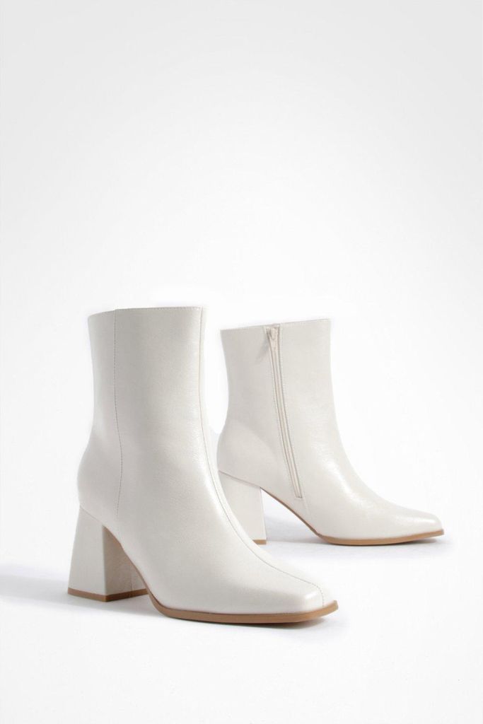 Womens Wide Fit Block Heel Ankle Boots - Cream - 5, Cream