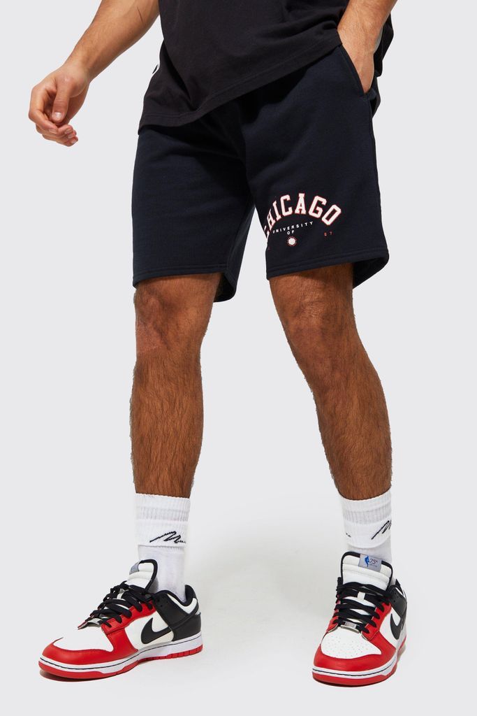 Men's Slim Fit Mid Chicago Print Jersey Shorts - Black - S, Black