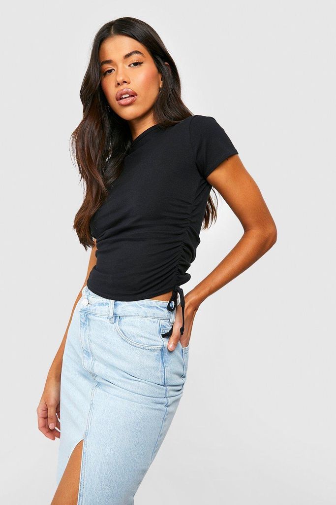 Womens Tall Cotton Tie Detail Ribbed Crop Top - Black - 12, Black