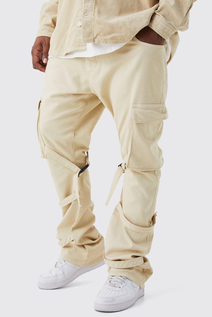 Men's Plus Fixed Waist Skinny Stacked Flare Strap Cargo Trouser - Beige - 40, Beige