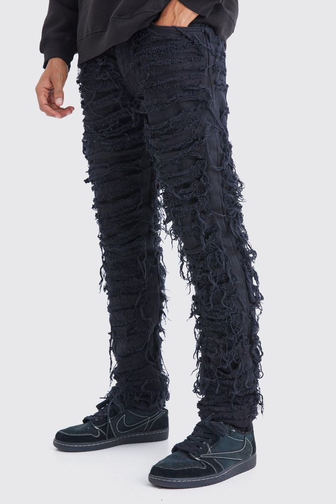 Men's Slim Rigid Extreme Distressed Jeans - Black - 32R, Black