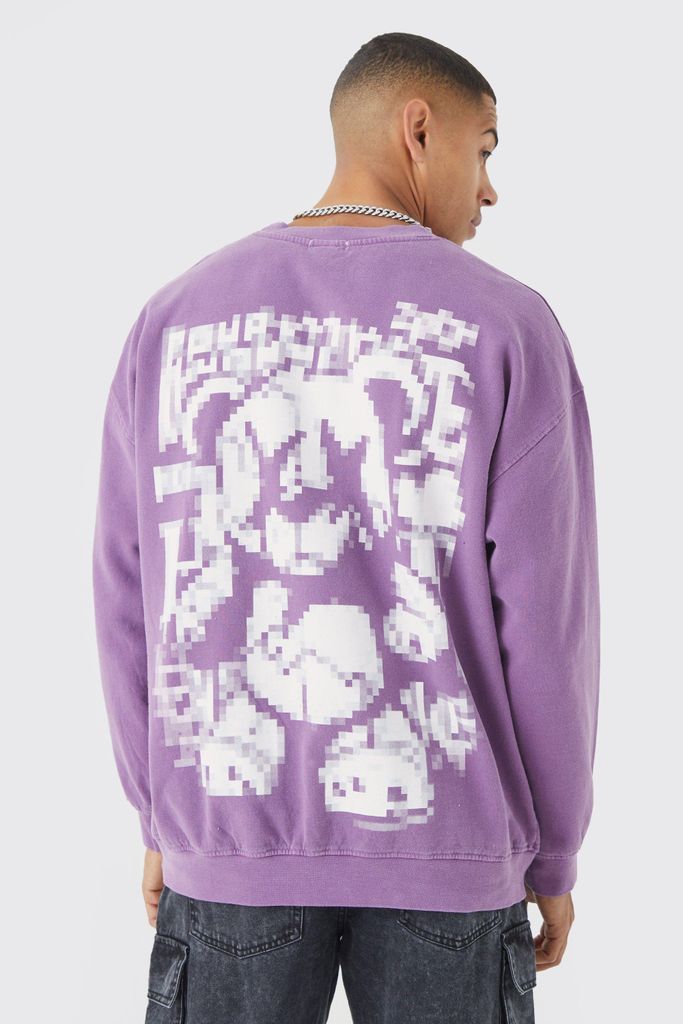 Men's Overdye Pixilated Bear Sweatshirt - Purple - L, Purple