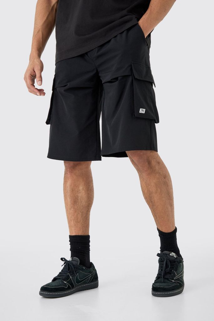 Men's Elasticated Relaxed Lightweight Stretch Short With Branding - Black - S, Black