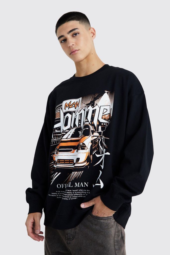 Men's Oversized Homme Car Graphic Sweatshirt - Black - M, Black