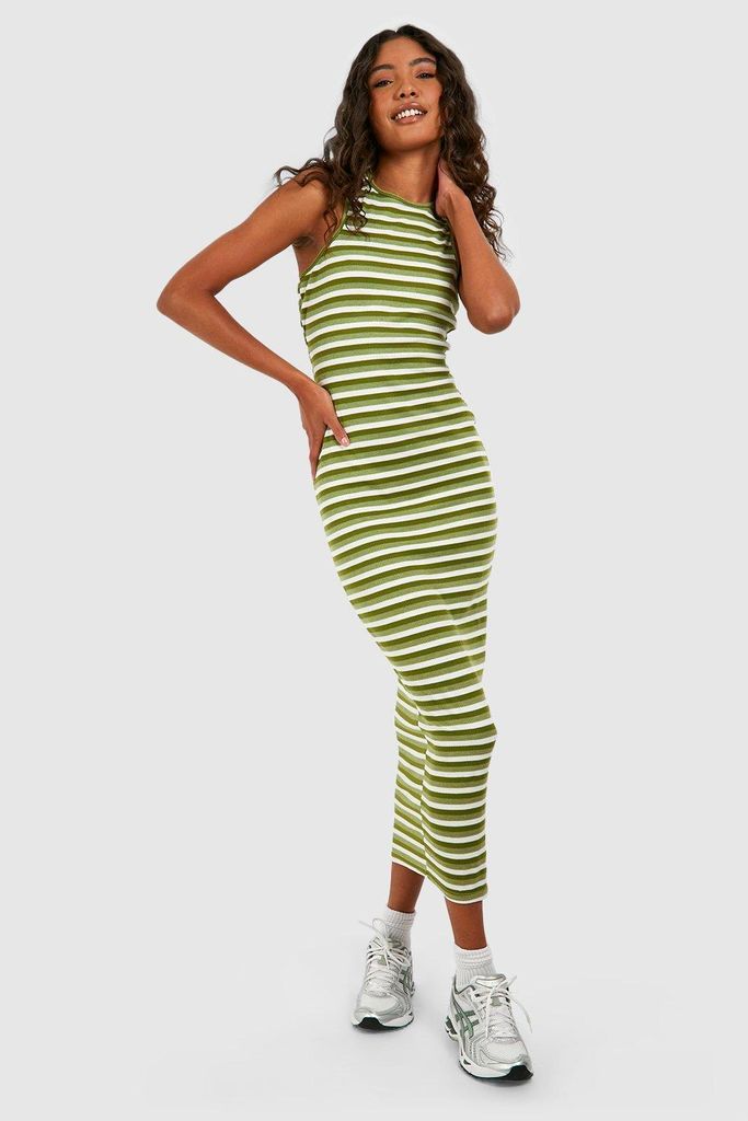 Womens Tall Rib Stripe Midaxi Dress - Green - 10, Green