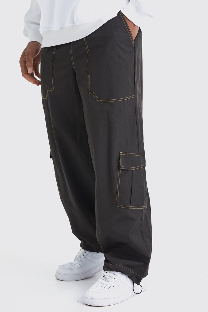 Men's Elasticated Waist Nylon Contrast Stitch Trouser - Black - 28R, Black