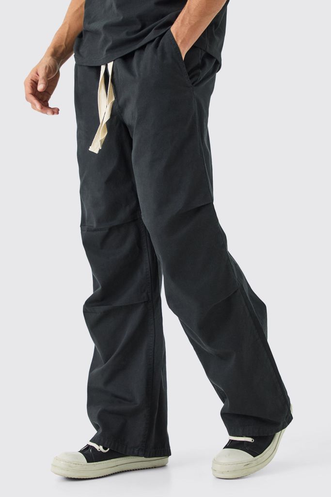 Men's Elasticated Waist Contrast Drawcord Baggy Trouser - Black - S, Black