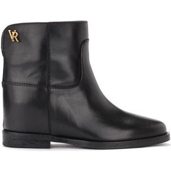 black ankle boot in black leather with VR logo  women's Mid Boots in Black