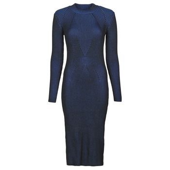 PLATED LYNN DRESS MOCK SLIM KNIT WMN LS  women's Dress in Blue
