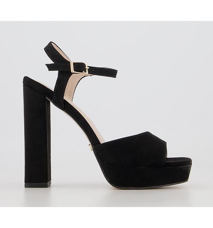 Hearty Square Toe Platform Block Heeled Sandals Black