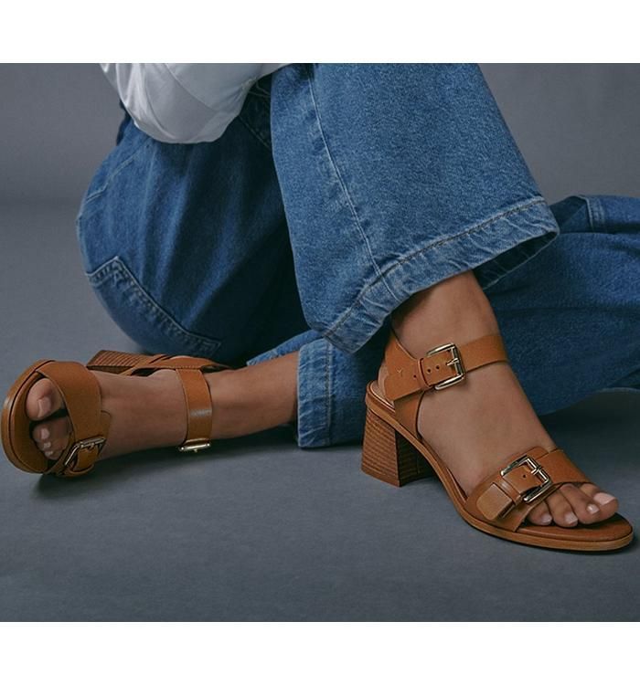 Mercy Buckle Two Part Sandals Tan Leather