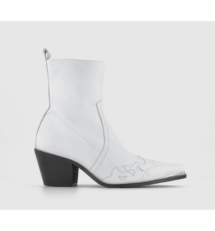Albuquerque Western Heeled Ankle Boots White Leather