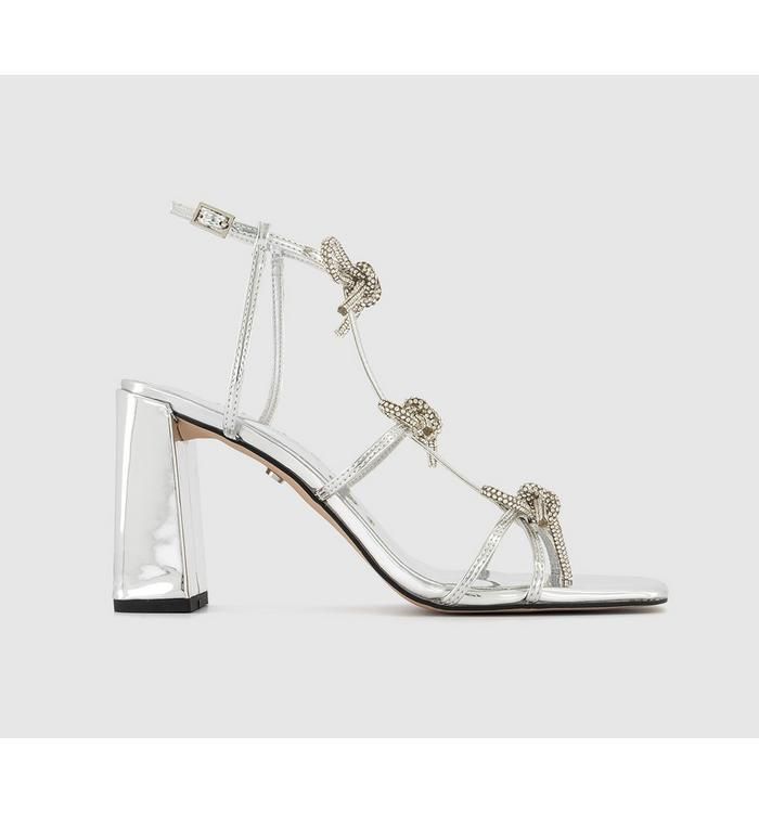 Henley Bow Detail Block Heel Sandals Silver