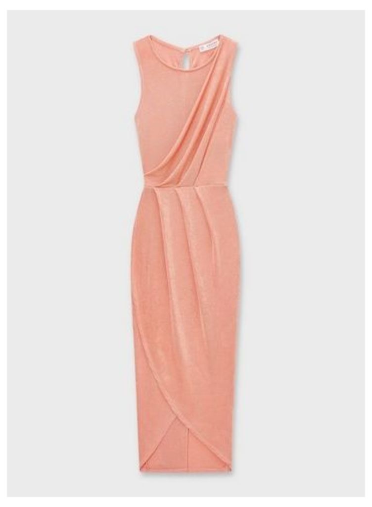 Womens Petite Pink Drape Front Midi Dress, PALE PINK