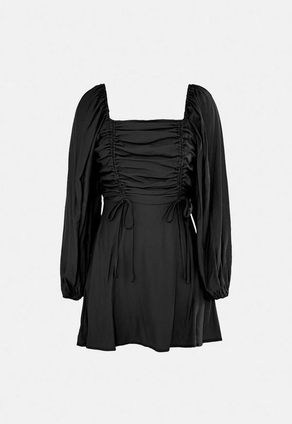 Black Ruched Bust Aline Dress, Black
