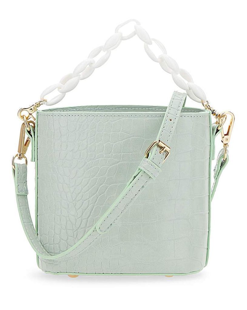 Green Croc Bucket Bag With Resin Chain