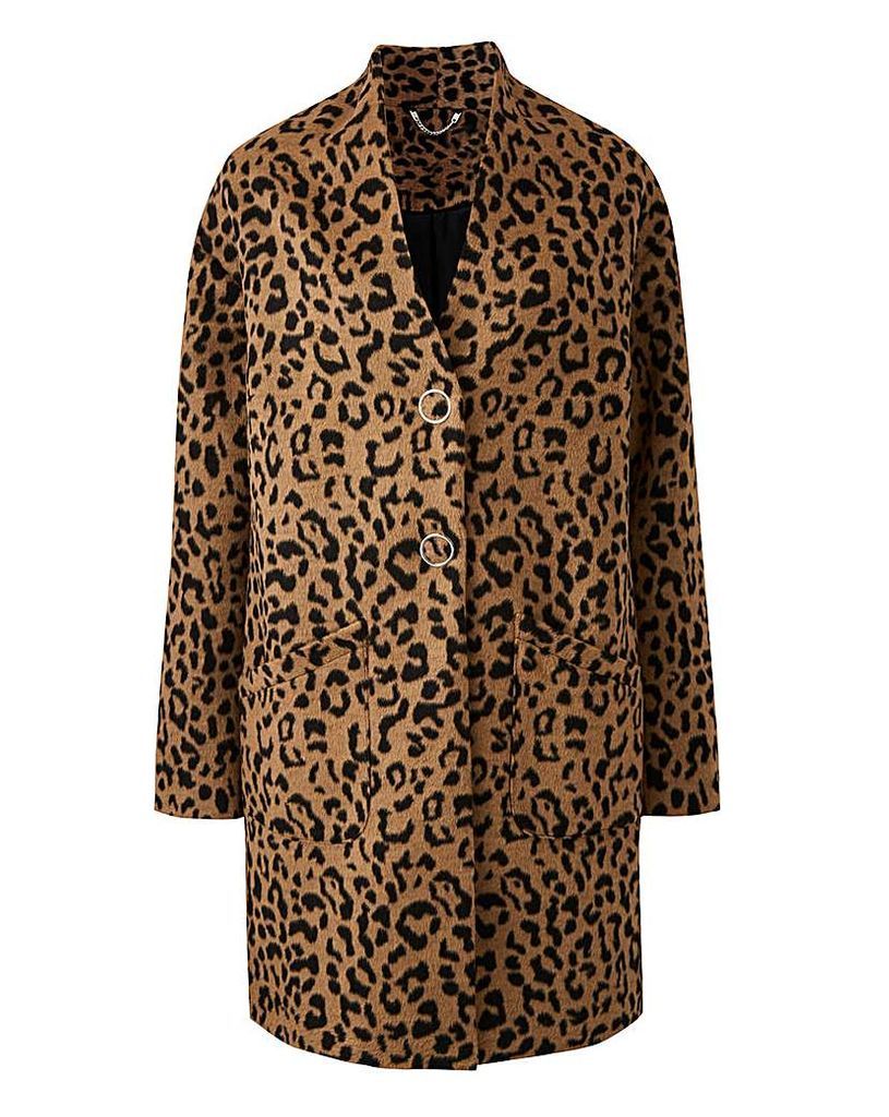 Leopard Print Shawl Collar Coat