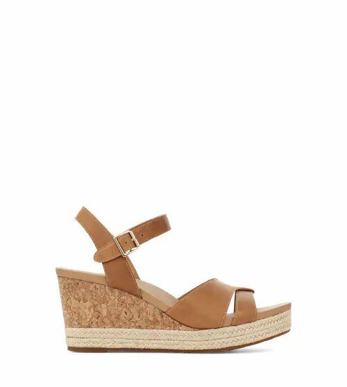 Women's Cloverdale Leather Wedge Sandals in Almond, Size 3