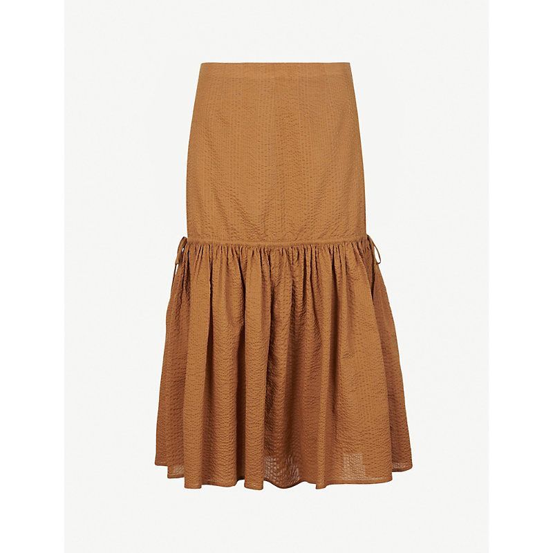 Seashell drop-waist cotton midi skirt