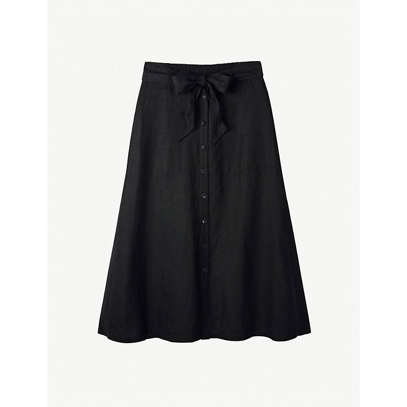 Buttoned A-line linen midi skirt