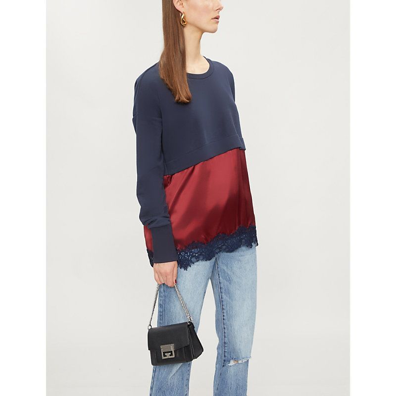 Contrast-panel cotton-blend and silk-satin sweatshirt