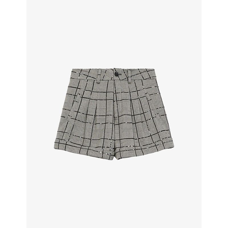 Rhinestone-embellished checked woven shorts