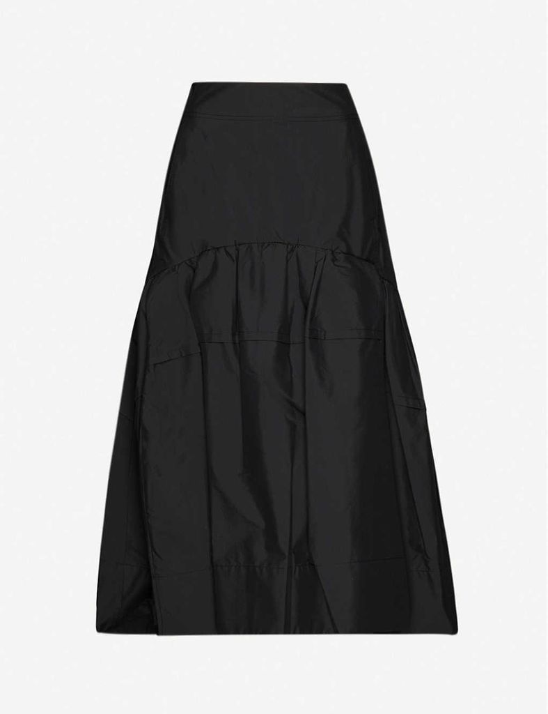 Flared cotton-blend midi skirt