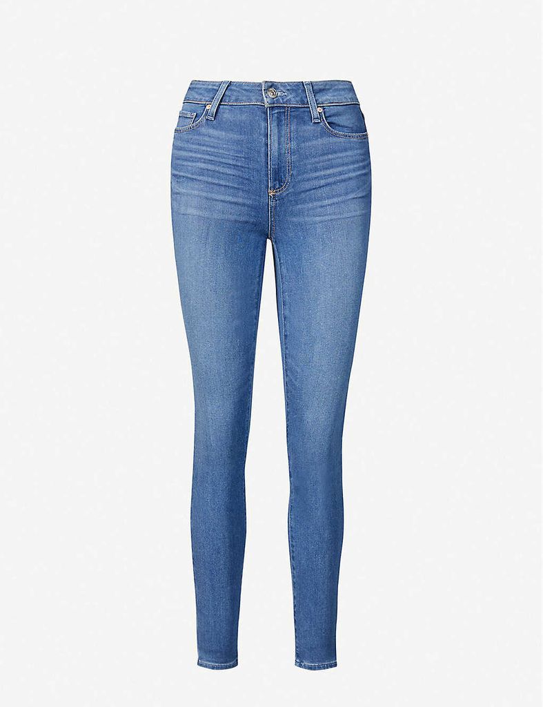 Ladies Blue Leather Hoxton Ankle Skinny High-Rise Jeans, Size: 30