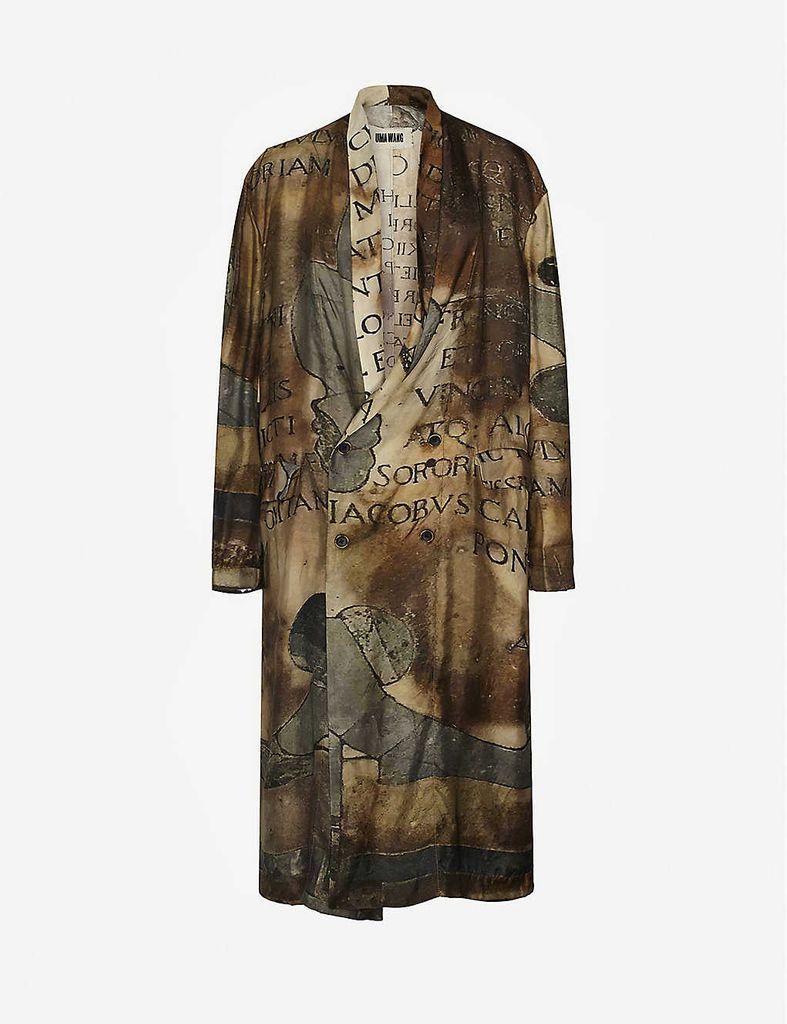 Graphic-print double-breasted woven coat