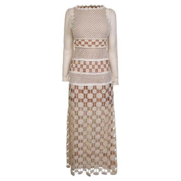 3d Floral Crochet Lace Maxi Dress