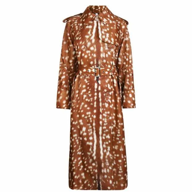 Exaggerated Cuff Deer Print Nylon Trench Coat