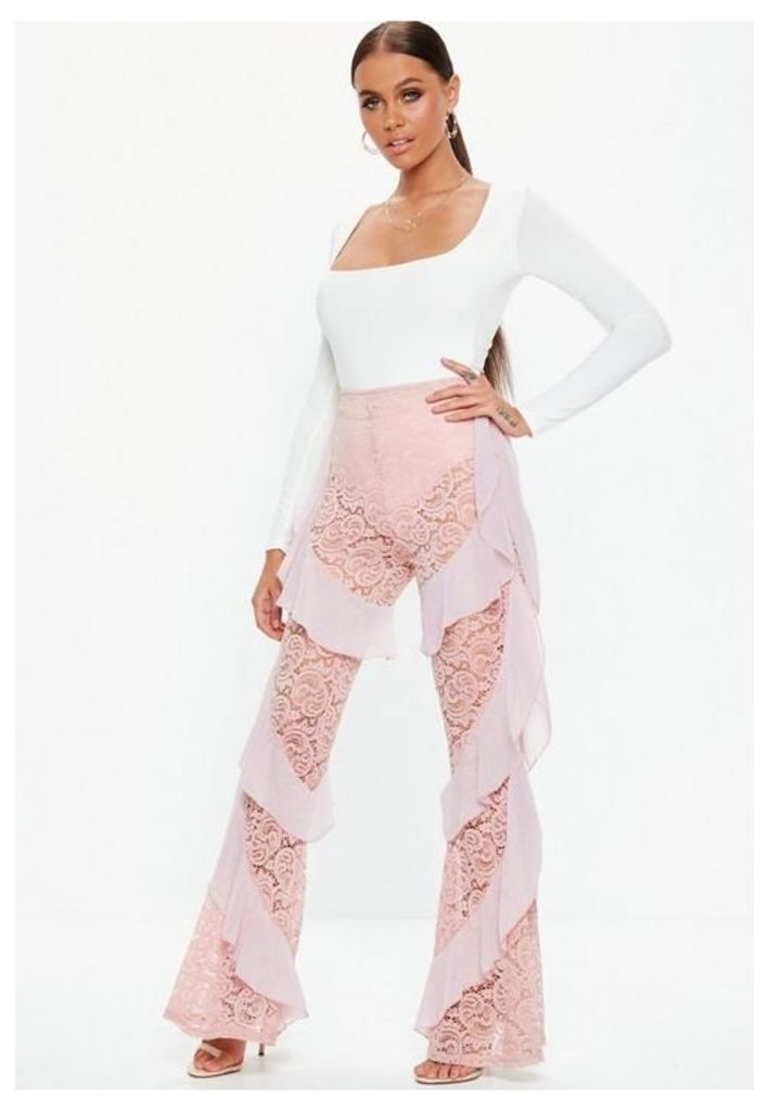 Pink Lace Ruffle Trousers, Mauve