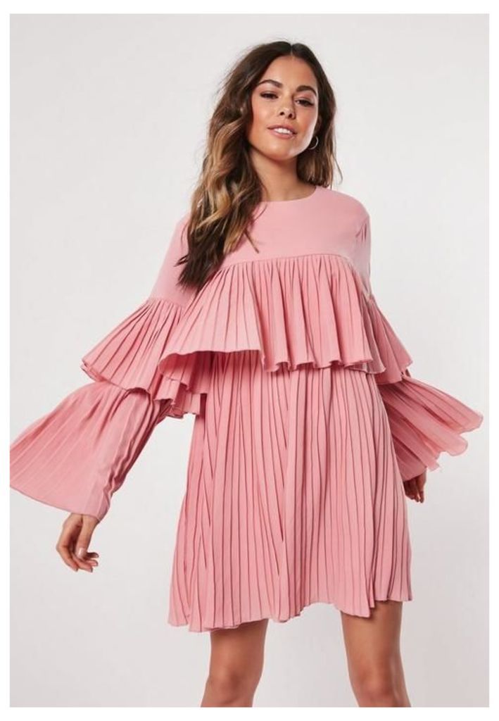 Blush Pleated Layered Smock Dress, Pink