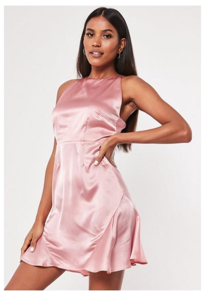 Blush Satin Flippy Hem Mini Dress, Pink