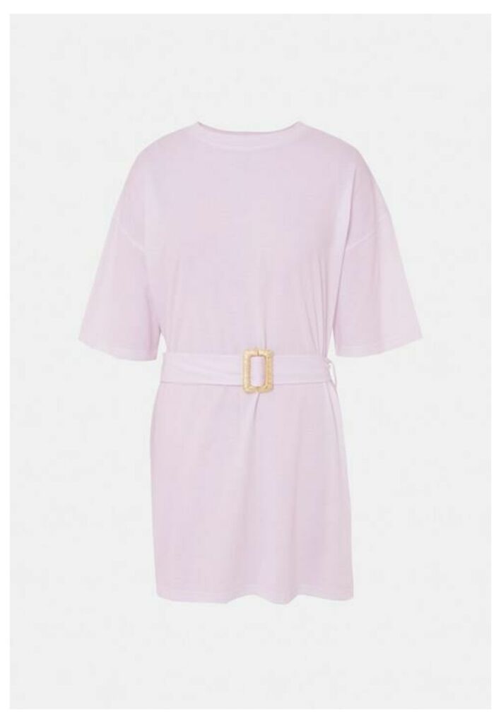 Lilac Raffia Belted Oversized T Shirt Dress, Lilac