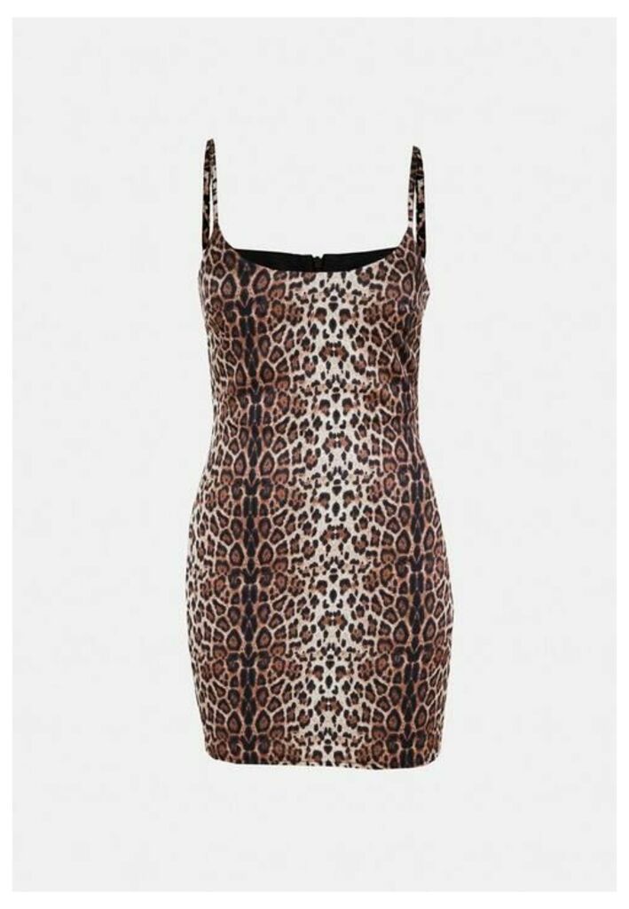 Petite Neutral Satin Leopard Cami Mini Dress, Multi