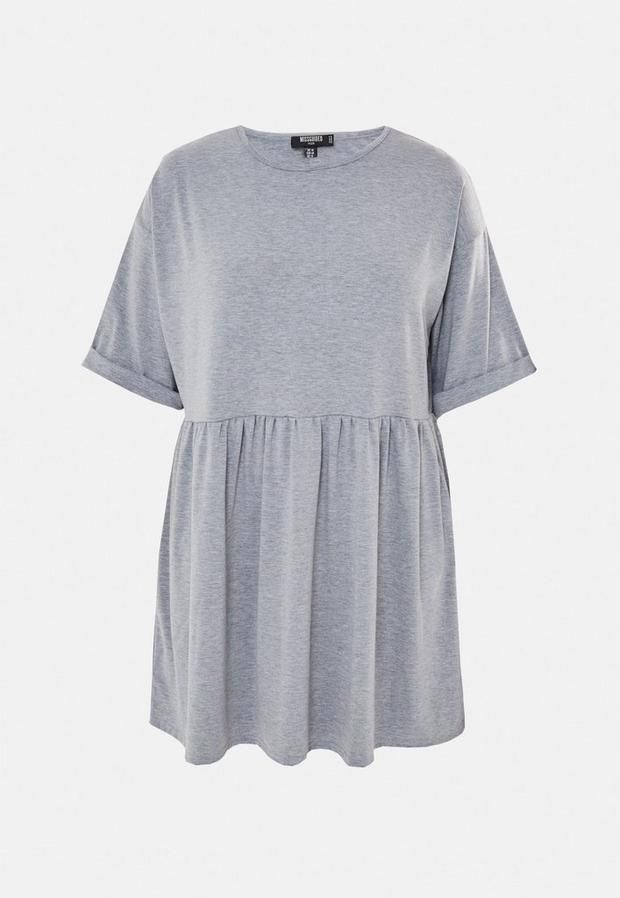 Plus Size Grey Smock T Shirt Dress, Grey