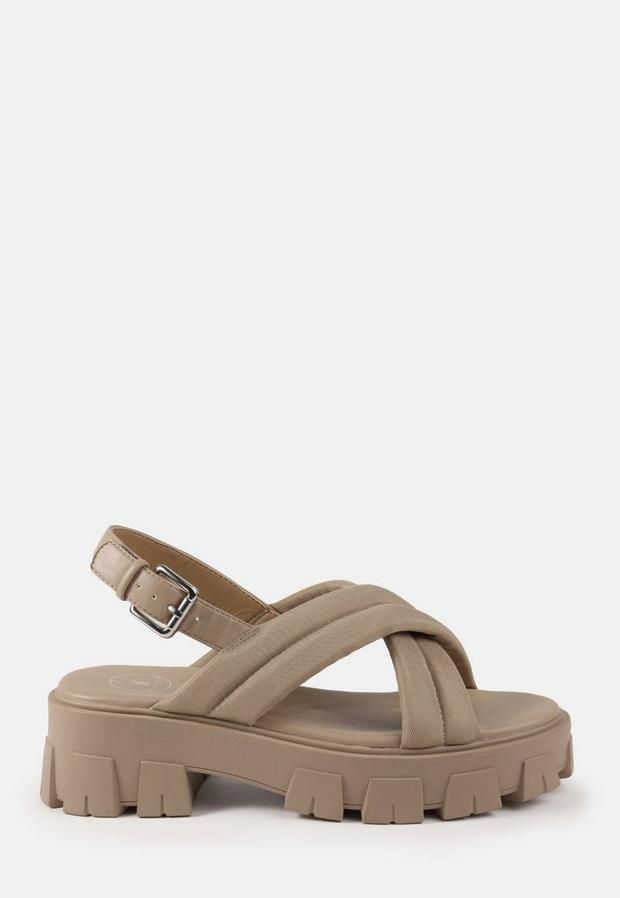 Sand Padded Cross Over Chunky Sole Sandals, Camel